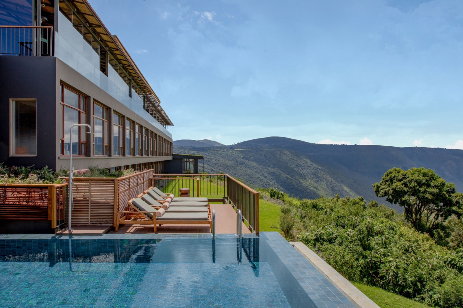 Stunning crater view with swimming pool at Ngorongoro Lodge Meliá Collection in Tanzania
