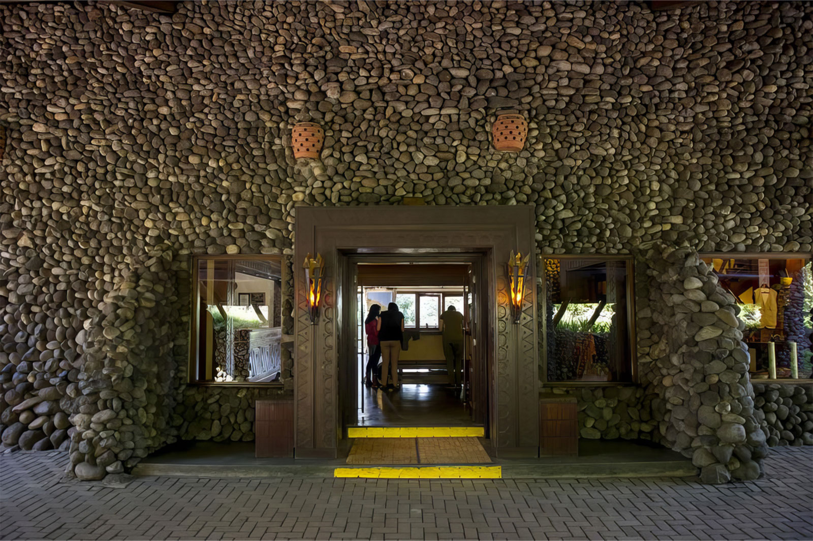 Stone entrance and reservation walls at Ngorongoro Serena Safari Lodge in Ngorongoro Crater