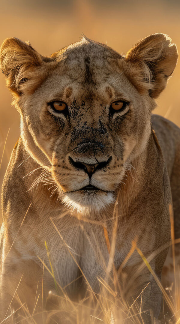 A pride of lions stalking across the Serengeti grasslands.