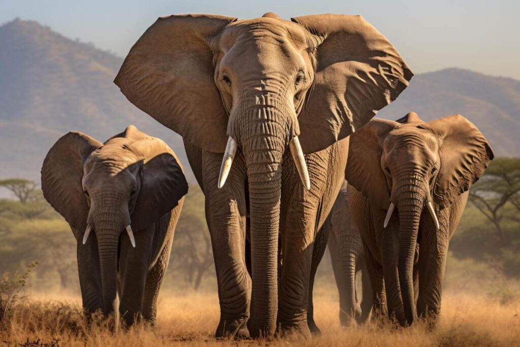 majestic herd of elephants traversing a golden savannah